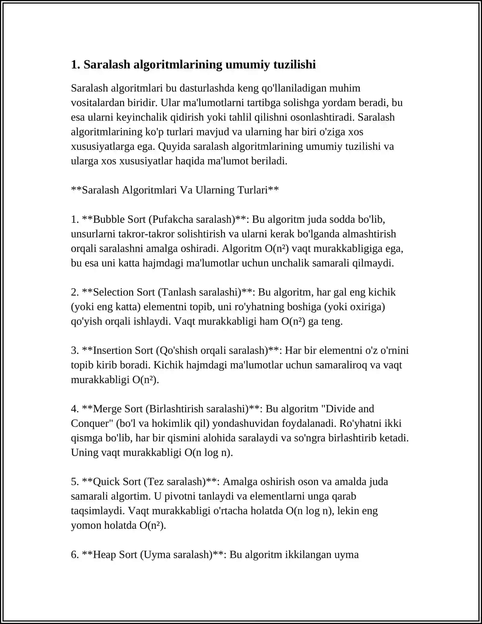 MALUMOTLAR SARALASH ALGORITMI.SARALASH TUSHUNCHASI 4