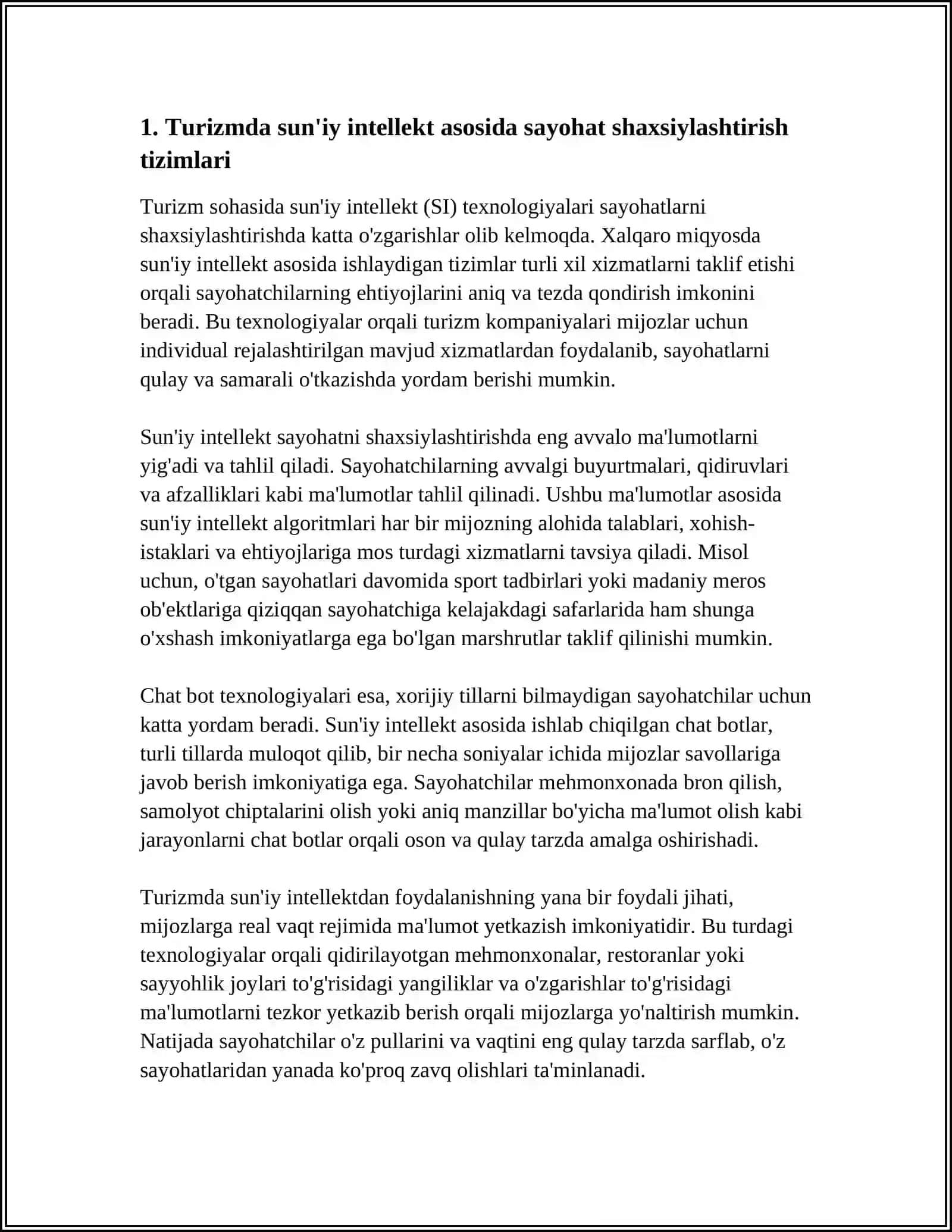 TURIZMDA SUNʼIY INTELLEKT VA CHAT BOT TEXNOLOGIYALAR 4