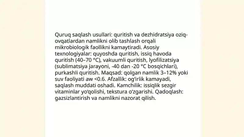 Oziq-ovqat mahsulotlarning saqlanishi 4