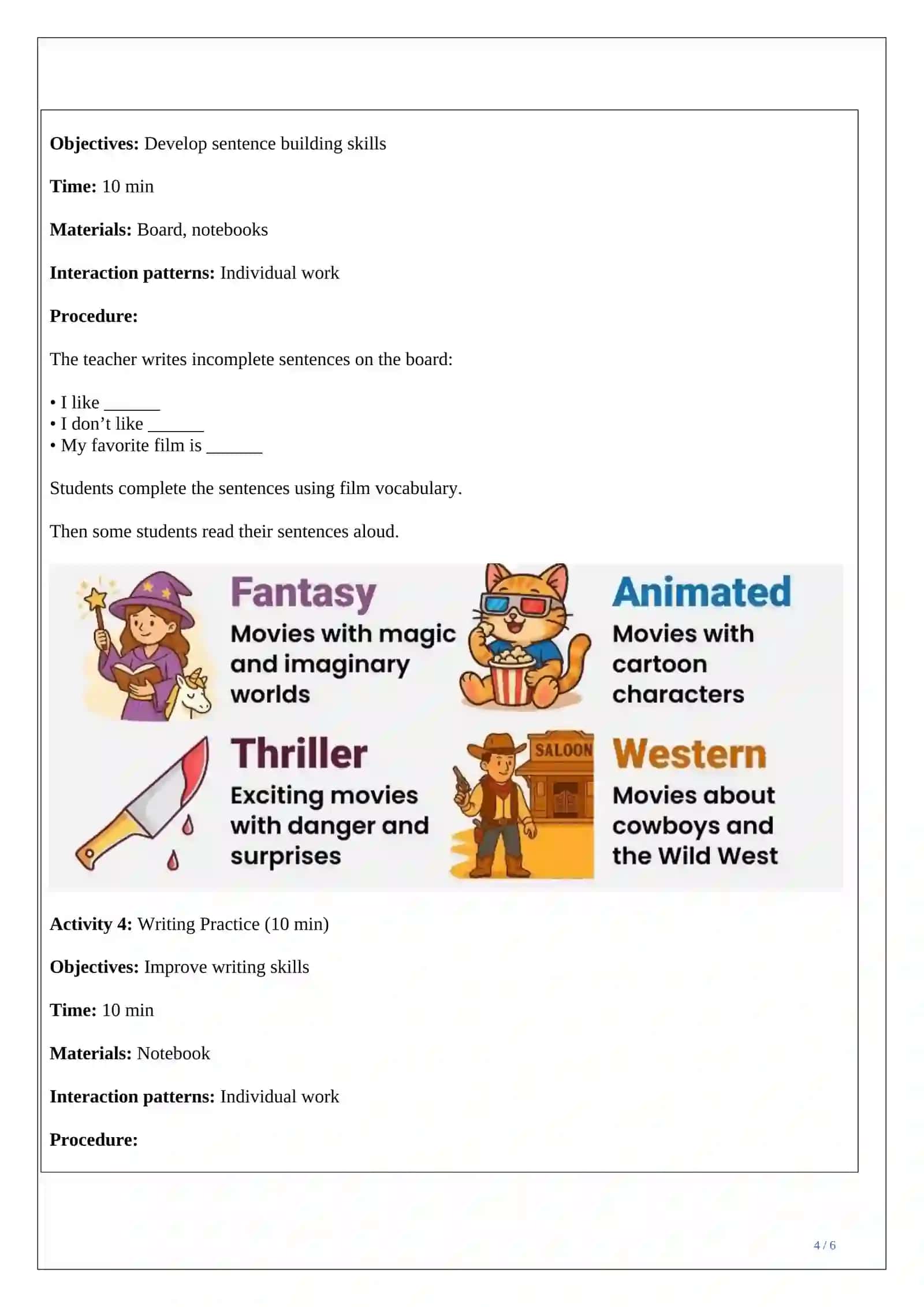 Lesson plan ESP What kind of films do you like 4