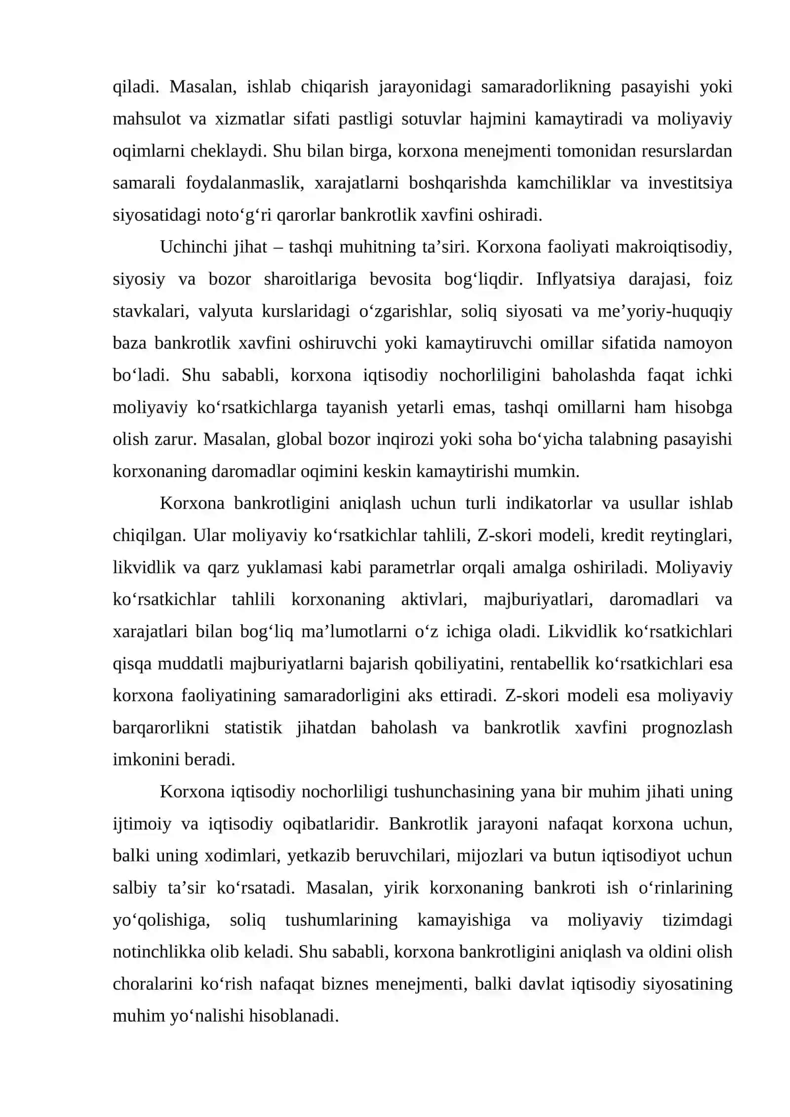 Korxona iqtisodiy nochorliligi (bankrotligi) ni baholash 4