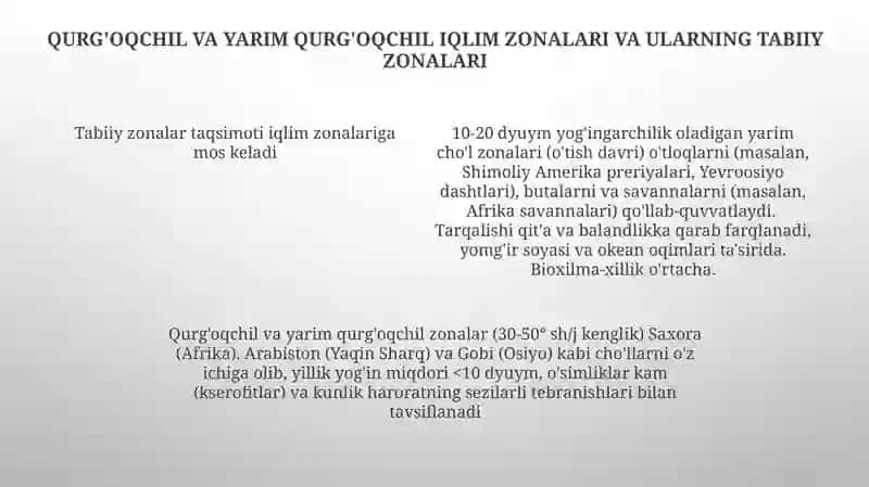 Iqlim mintaqalariga xos ravishda tabiat zonlarining tarqalishi 4