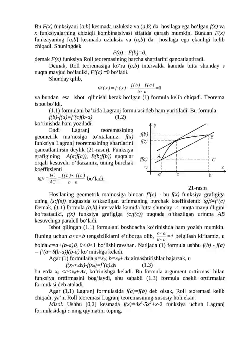 Differensial hisobning asosiy teoremalari va tatbiqlari 4