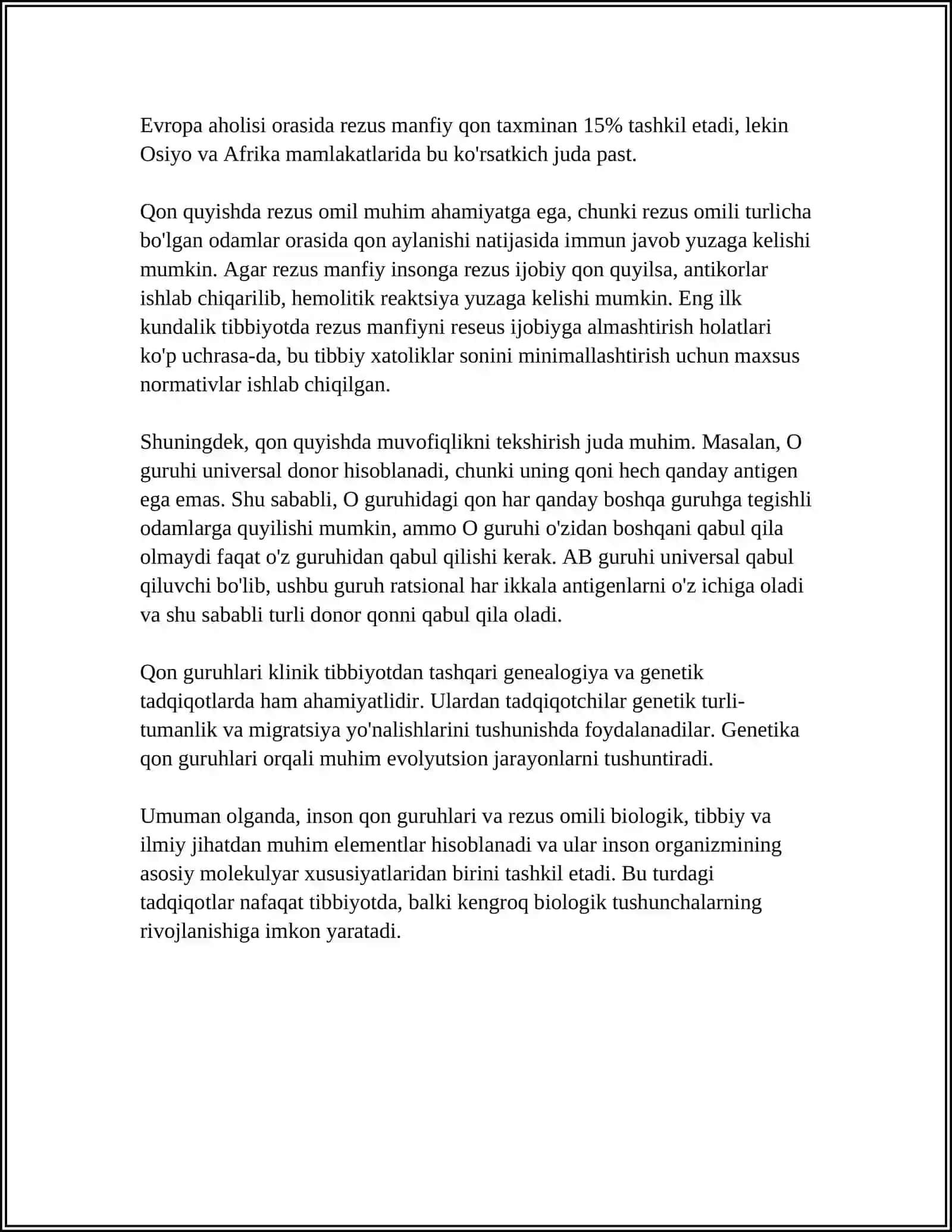 Qon Guruhlari va Rezus Omil Referat 4