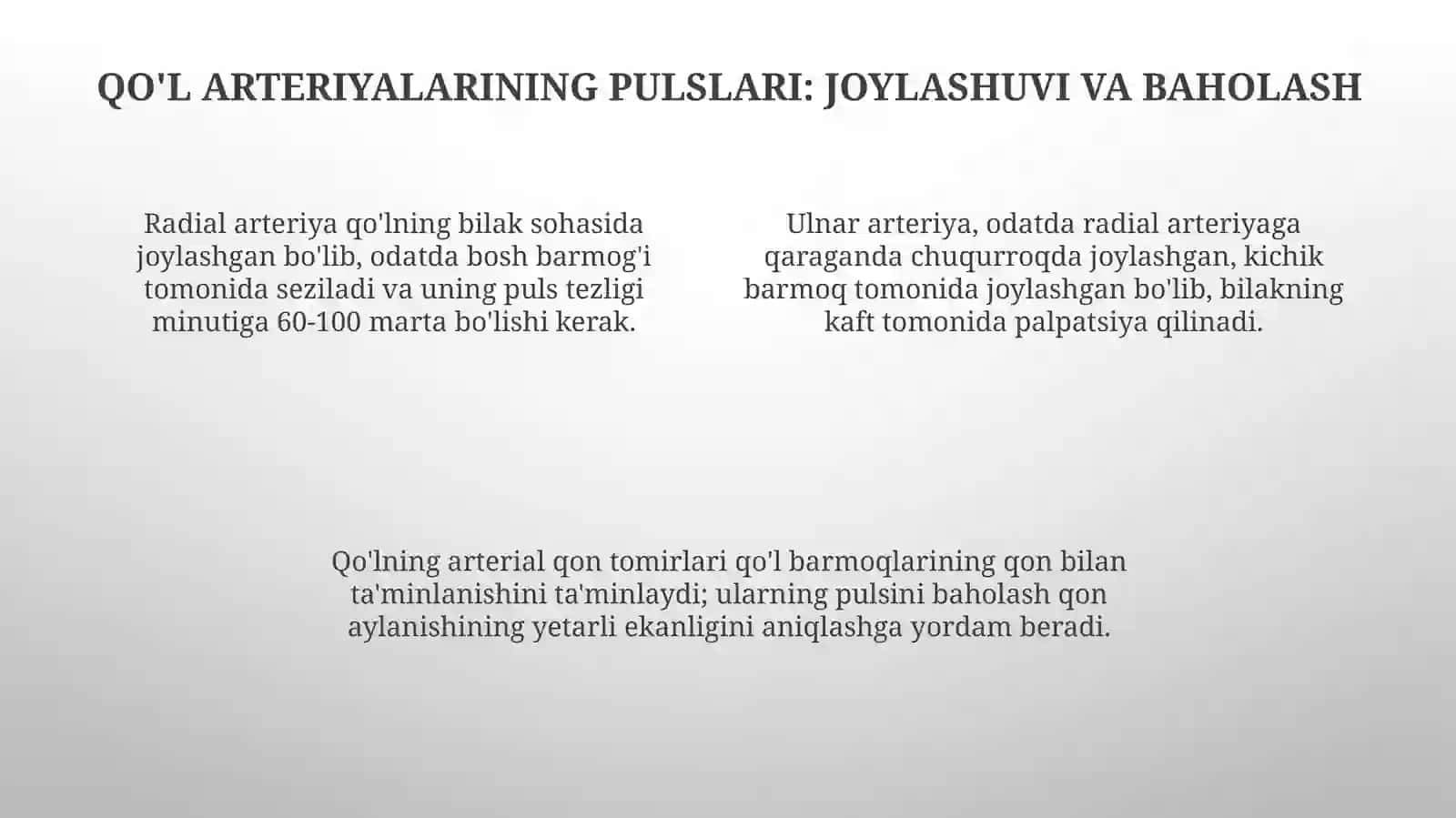 Qoʻl va oyoq arteriyalarining puls nuqtalari 4