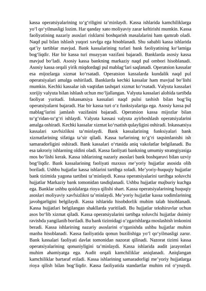 Banklarda kassa ishlarini tashkil etilishi. 4