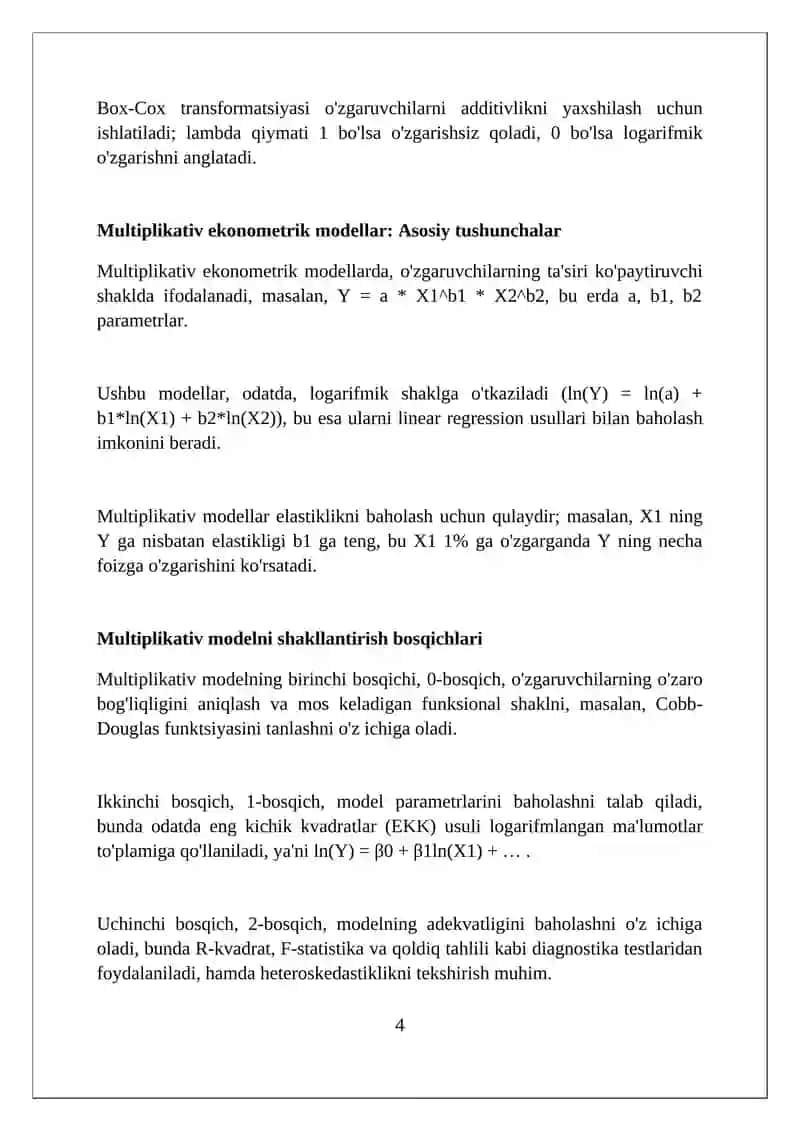 Additiv va multiplikativ ekonometrik modellarni tuzish 4