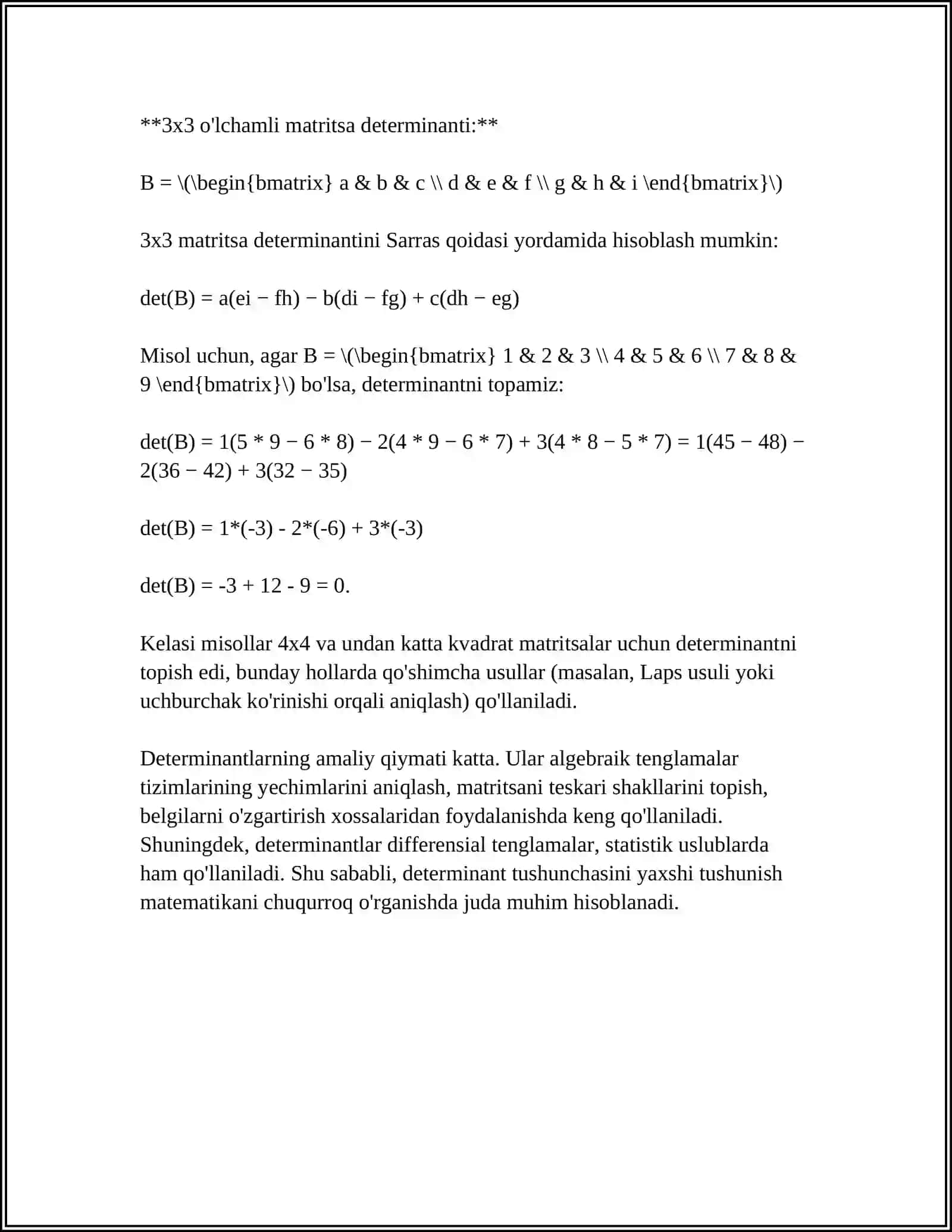 MUSTAQIL ISH Mavzu: DEDTERMINANT HISOBLASH USULLARI 4