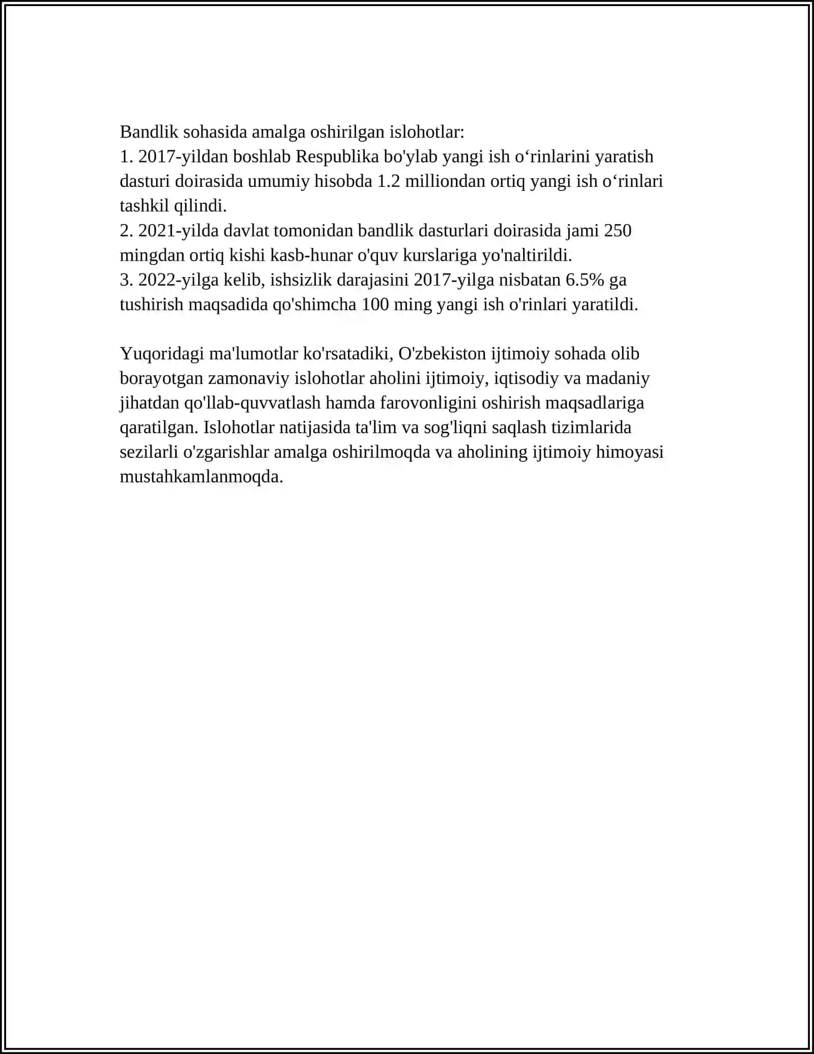 O‘ZBEKISTONDA IJTIMOIY SOHADA AMALGA OSHIRILAYOTGAN O'ZGARISHLAR MAZMUN VA MOHIYATI 4