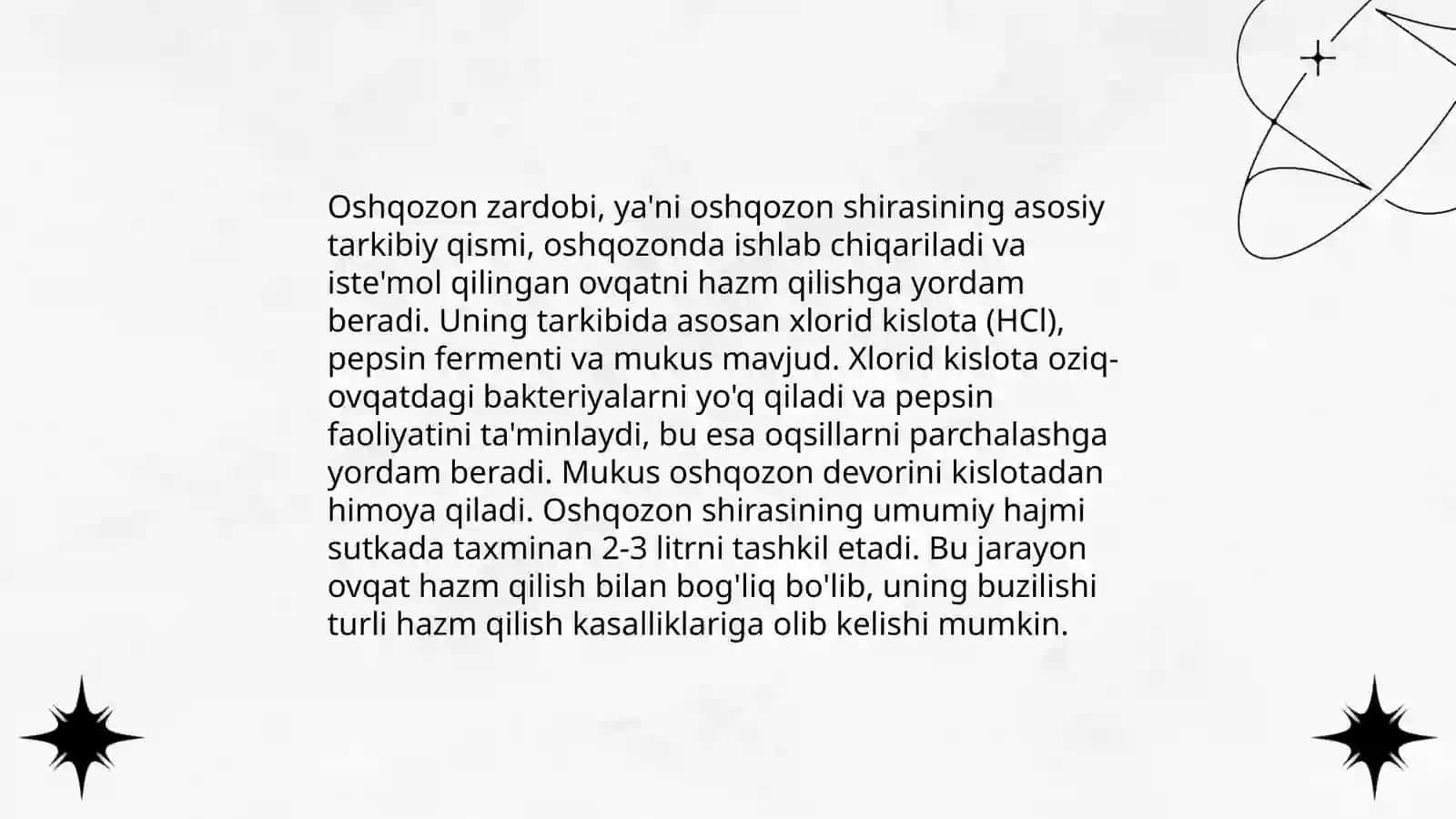 Oshqozon suyuqligi tarkibi, o’ziga xosligi va kasalliklari 4