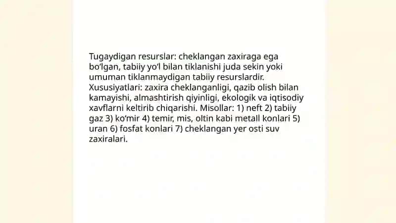 Tabiiy resurslar va ulardan oqilona foydalanish 4