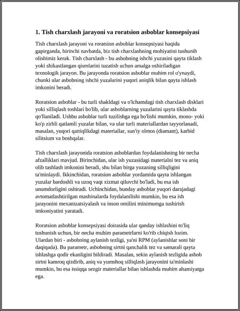 TISH CHARXLASH JARAYONIDA RORATSION ASBOBLAR BILAN ISHLASH ALGORITMI 4