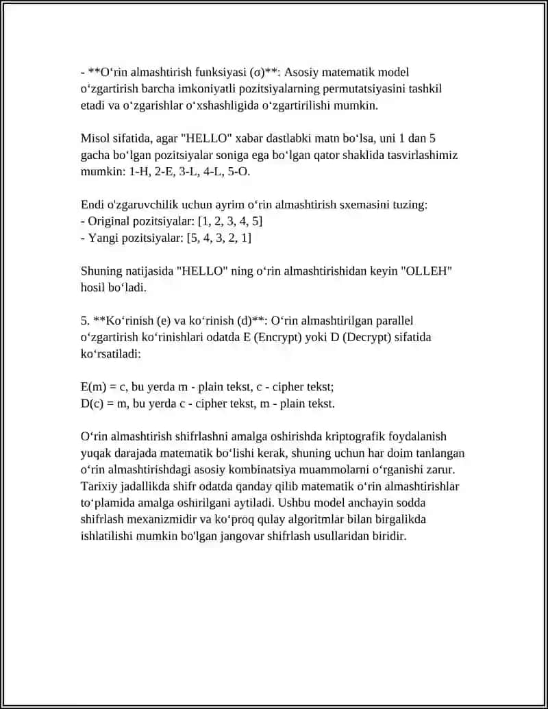 Oʻrin almashtirishning shifrlashning matematik modeli 4