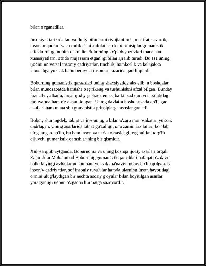 BOBUR IJODIDA GUMANISTIK G'OYALARNING YORITILISHI 4
