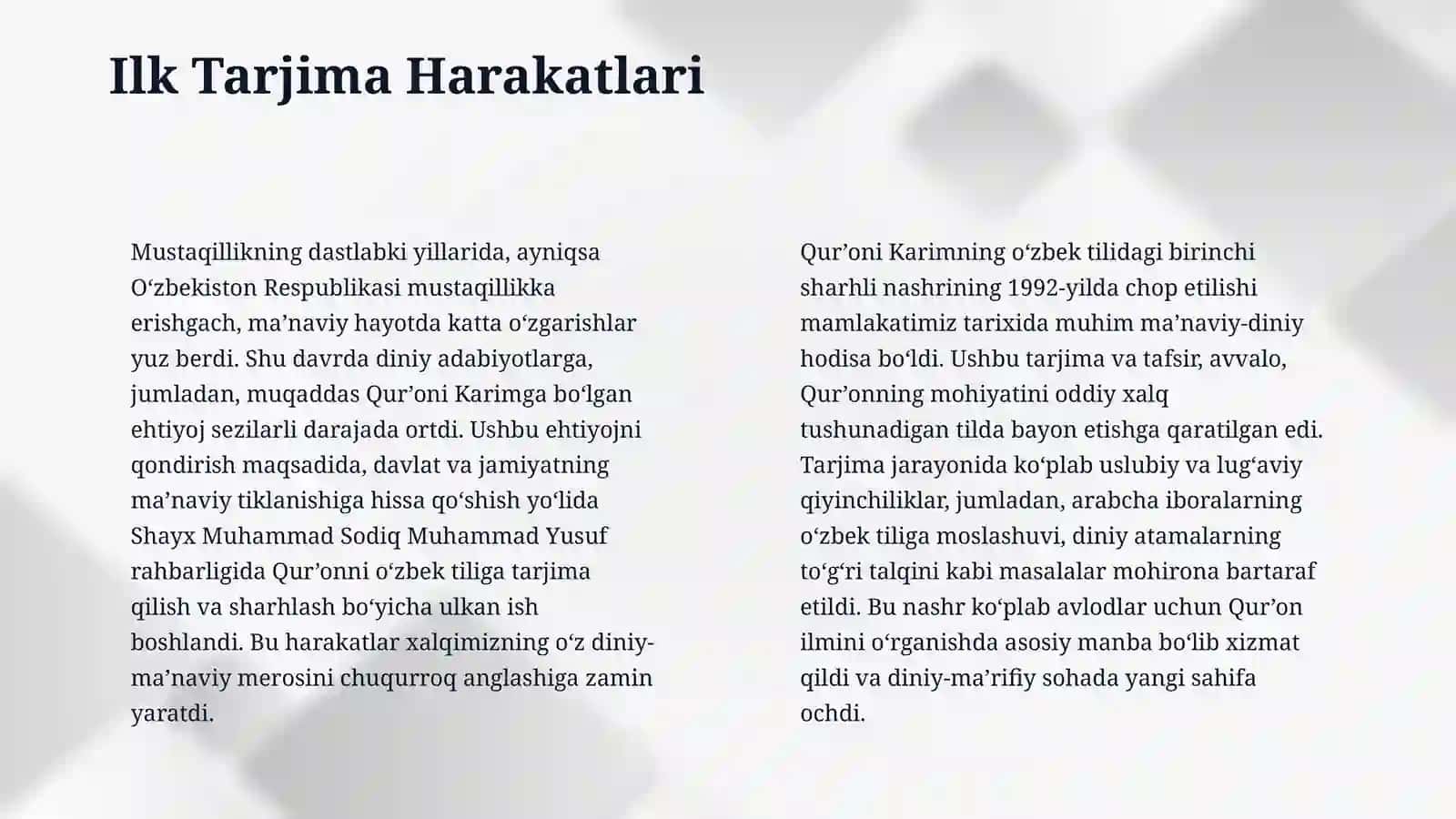 Mustaqillik yillarida Qur'onning o'zbek tiliga qilinishi va tafsirlari 4