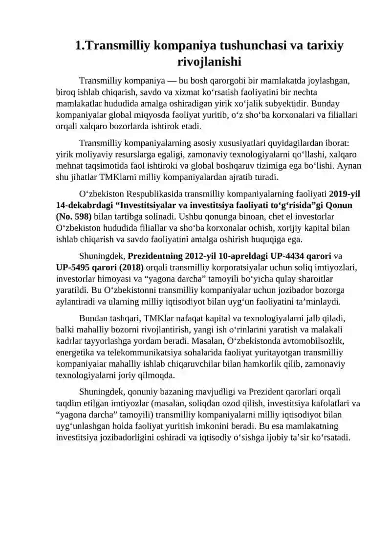 Transmilliy kompaniyalar faoliyati va xususiyatlari 4