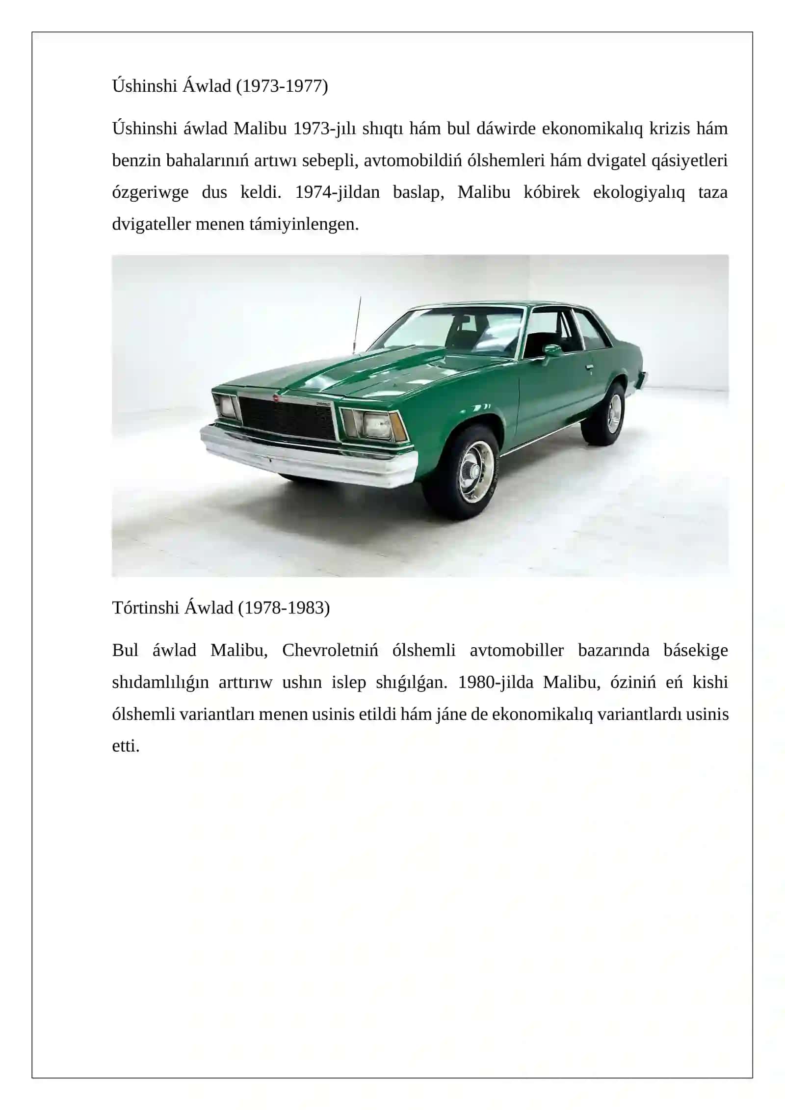 Chevrolet Malibu Tariyxı hám rawajlanıwı 4