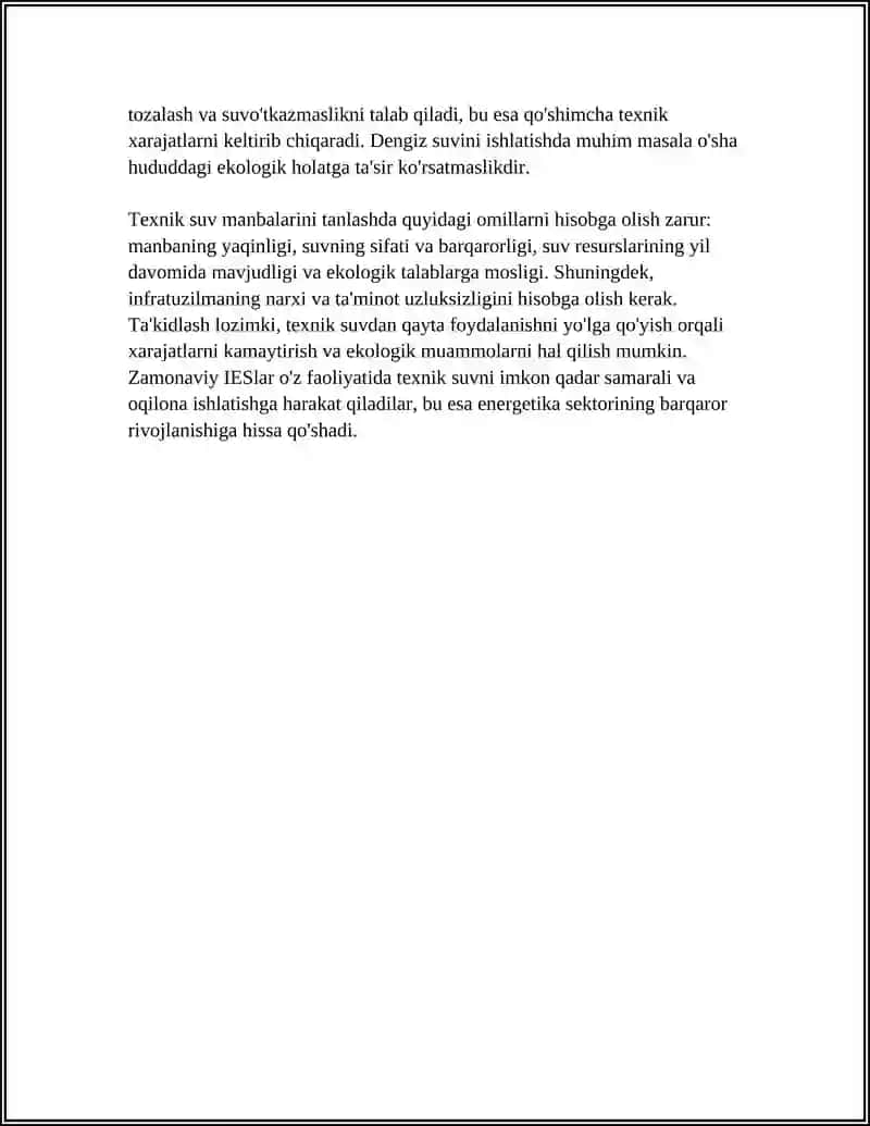 Issiqlik elektr stansiyasida texnik suv manbalari va ularning tanlovi 4