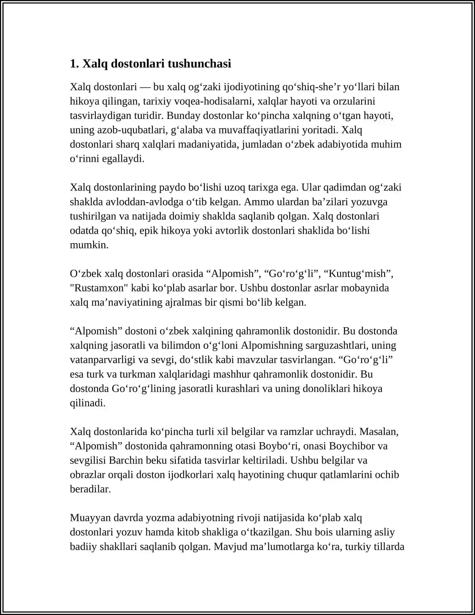 XALQ DOSTONLARINING VARIANTLARI HAQIDA REFERAT 4