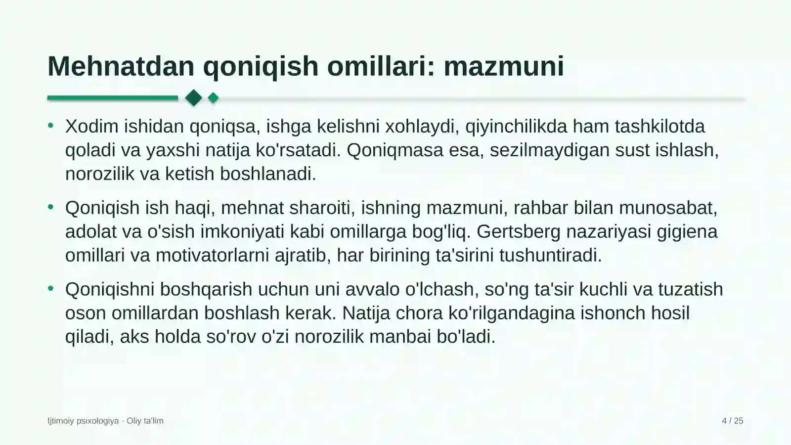 Daryo transportida mehnatdan qoniqish omillari 4