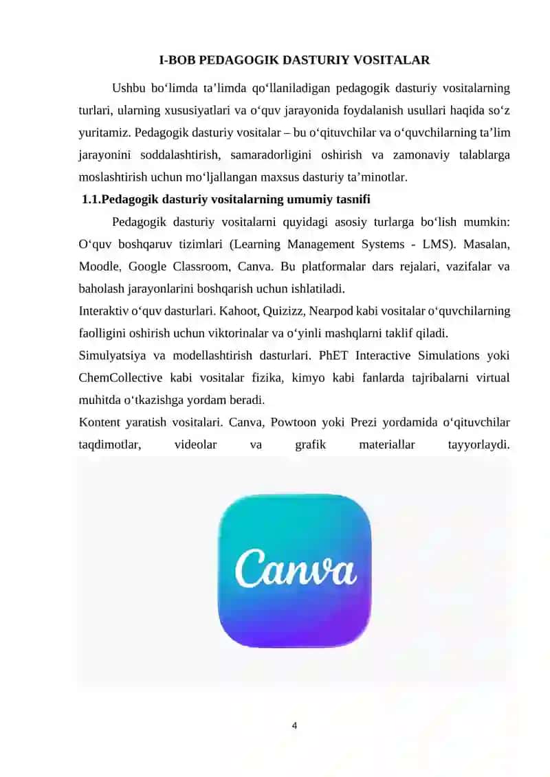 Pedagogik dasturiy vositalar yaratishda Canva imkoniyatlaridan foydalanish 4
