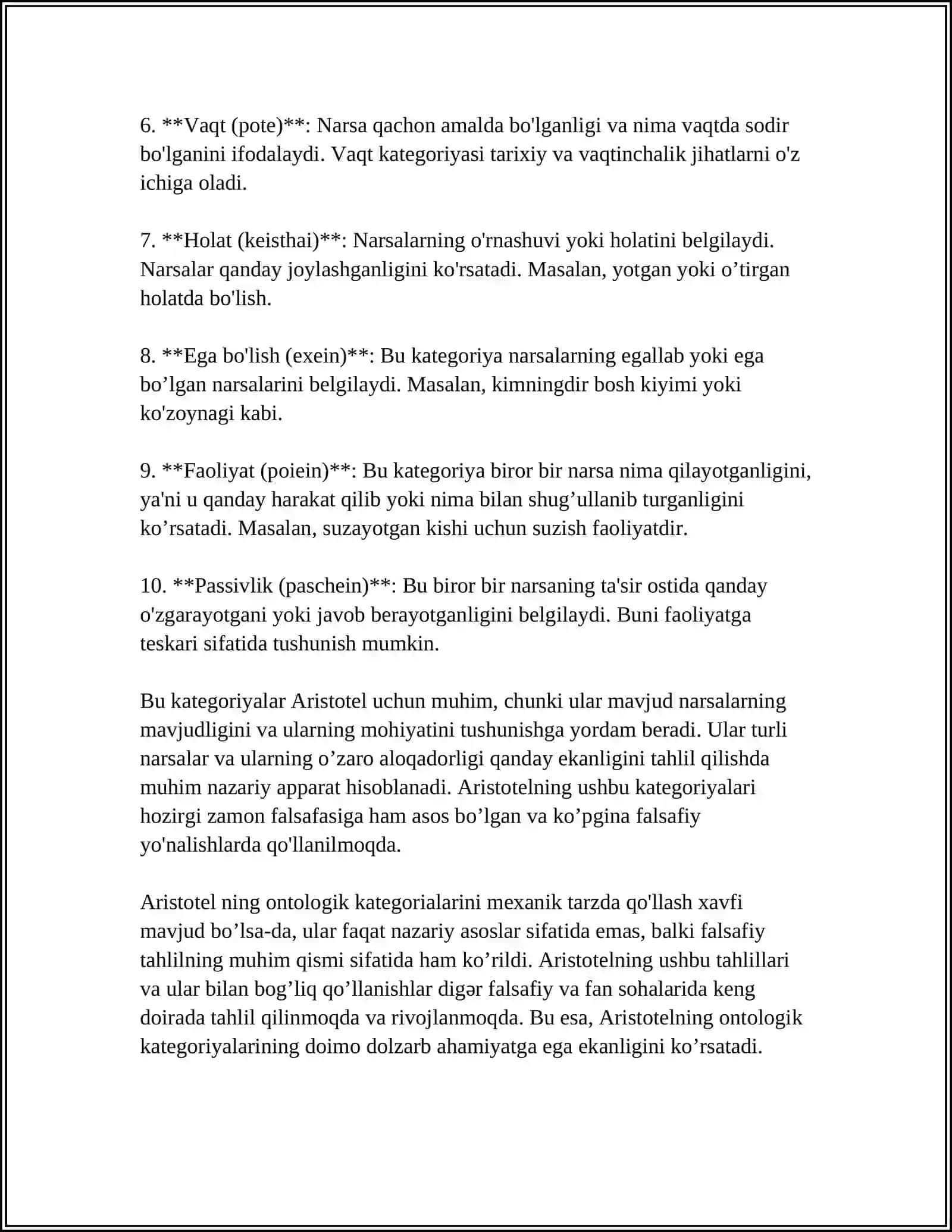 Aristotelning ontologik kategoriyalari 4