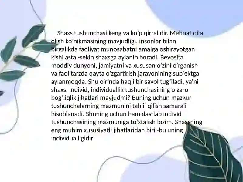Jo‘raboyeva Marjonaning psixologiya fanidan mustaqil ish taqdimoti 4