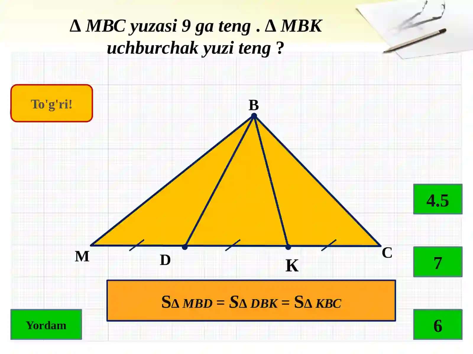 Uchburchak Matematik savol 4