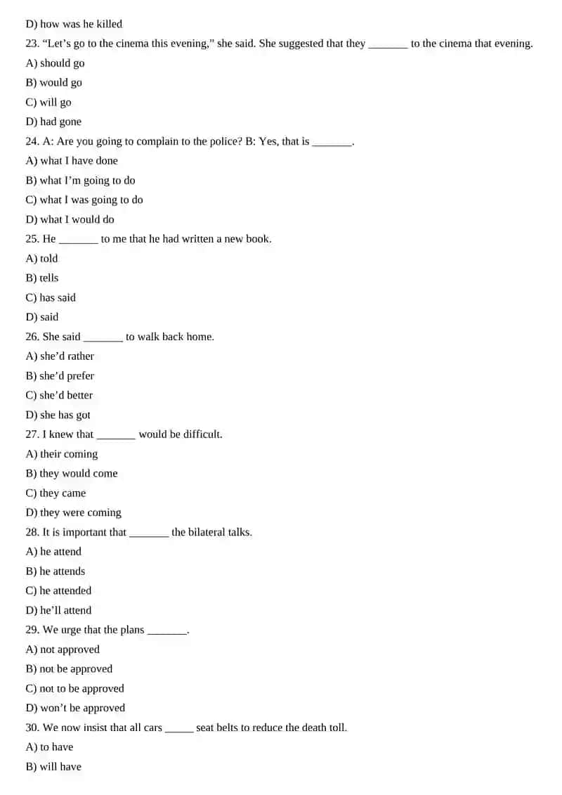 English Grammar Quiz 4