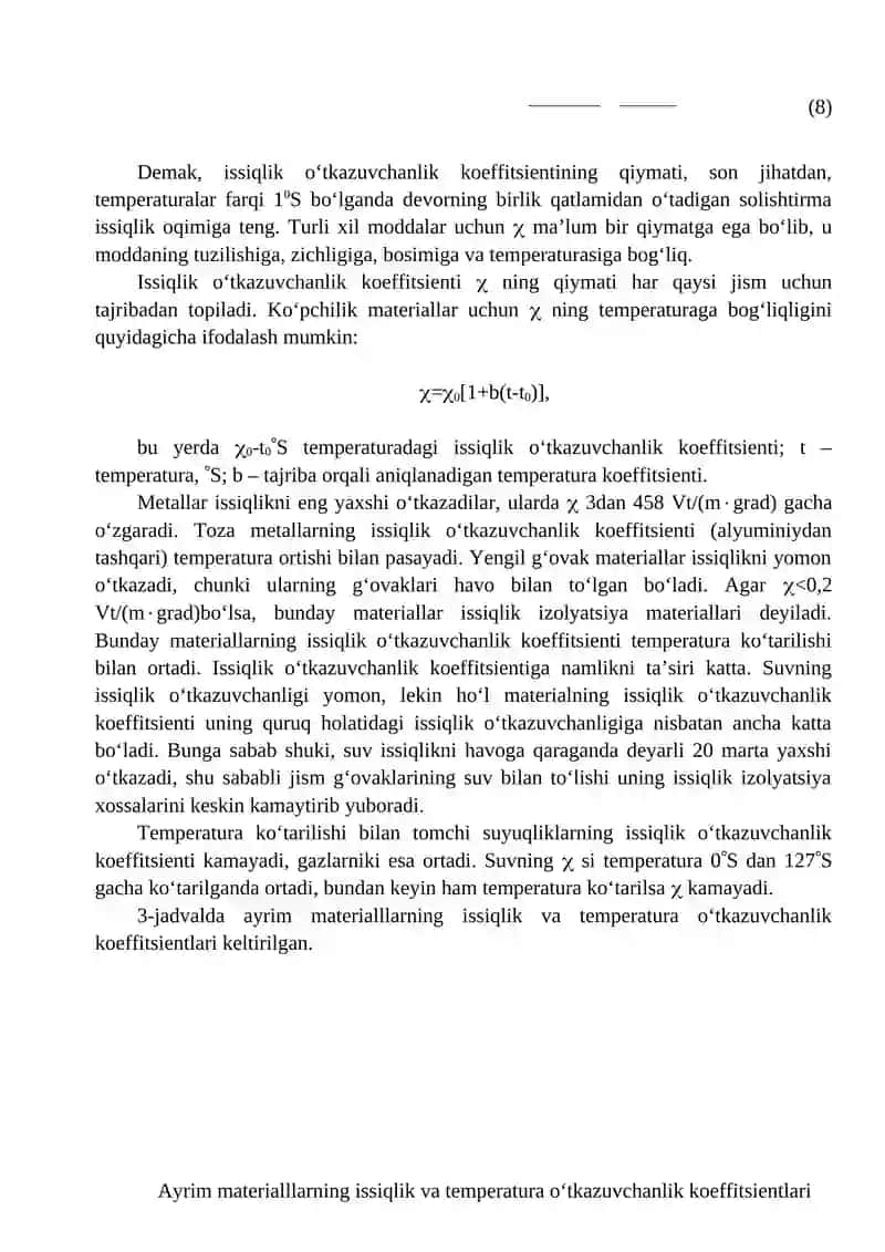 MATERALLARNING ISSIQLIK O‘TKAZUVCHANLIGI 4