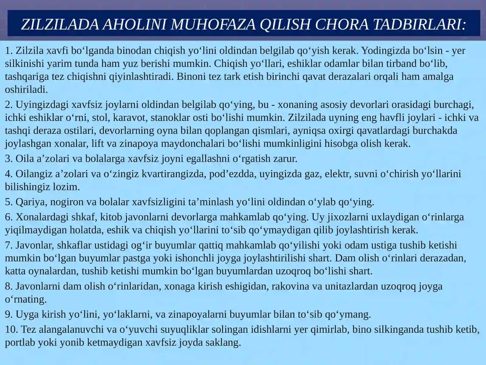 Zilzila va boshqalar ahvolida aholining harakati 4