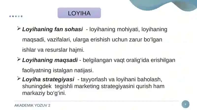 LOYIHA VA UNING TAVSIFI 4