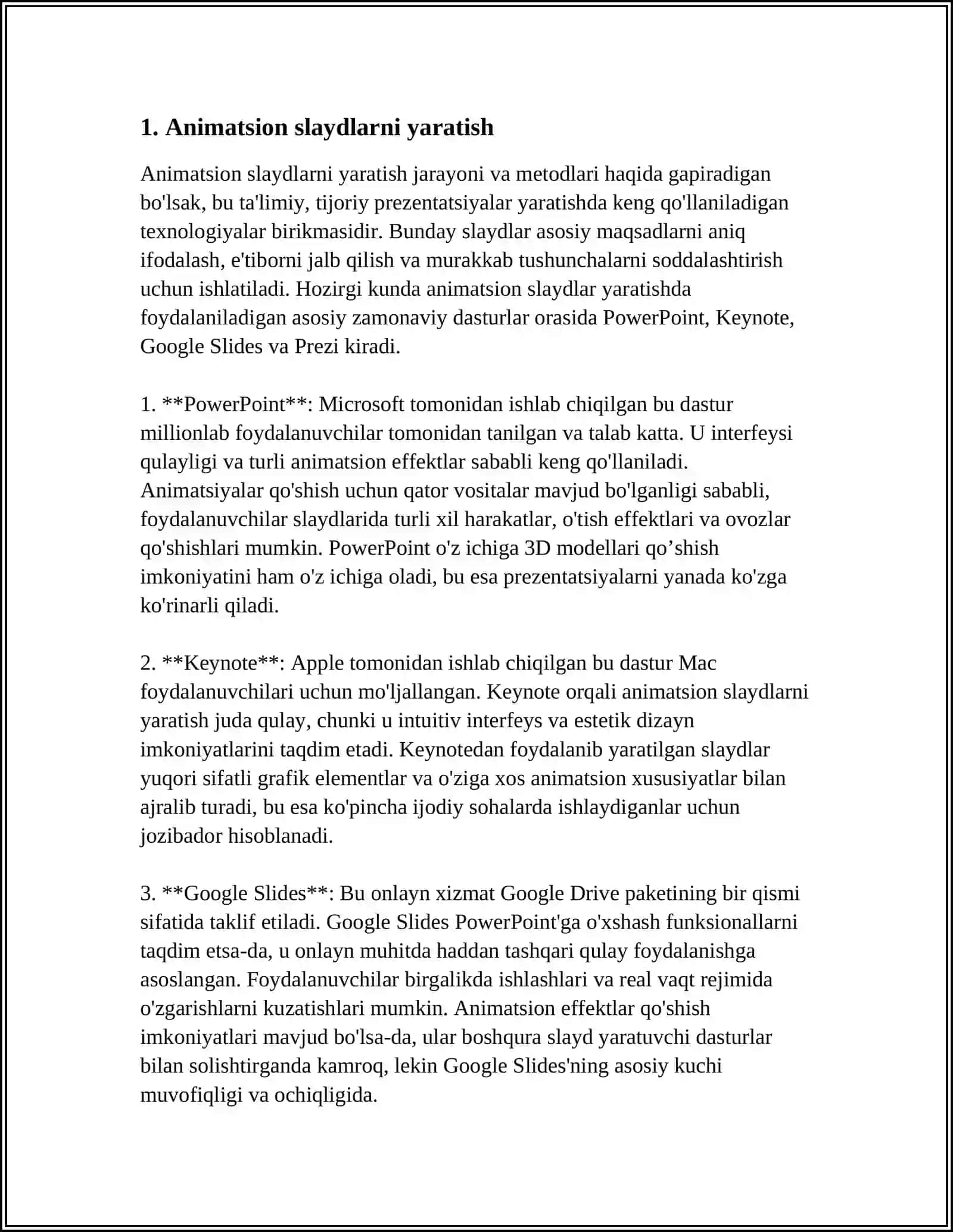 POWER POINT DASTURI YORDAMIDA ANIMATSION LOYIHALAR YARATISH TEXNOLOGIYASI 4