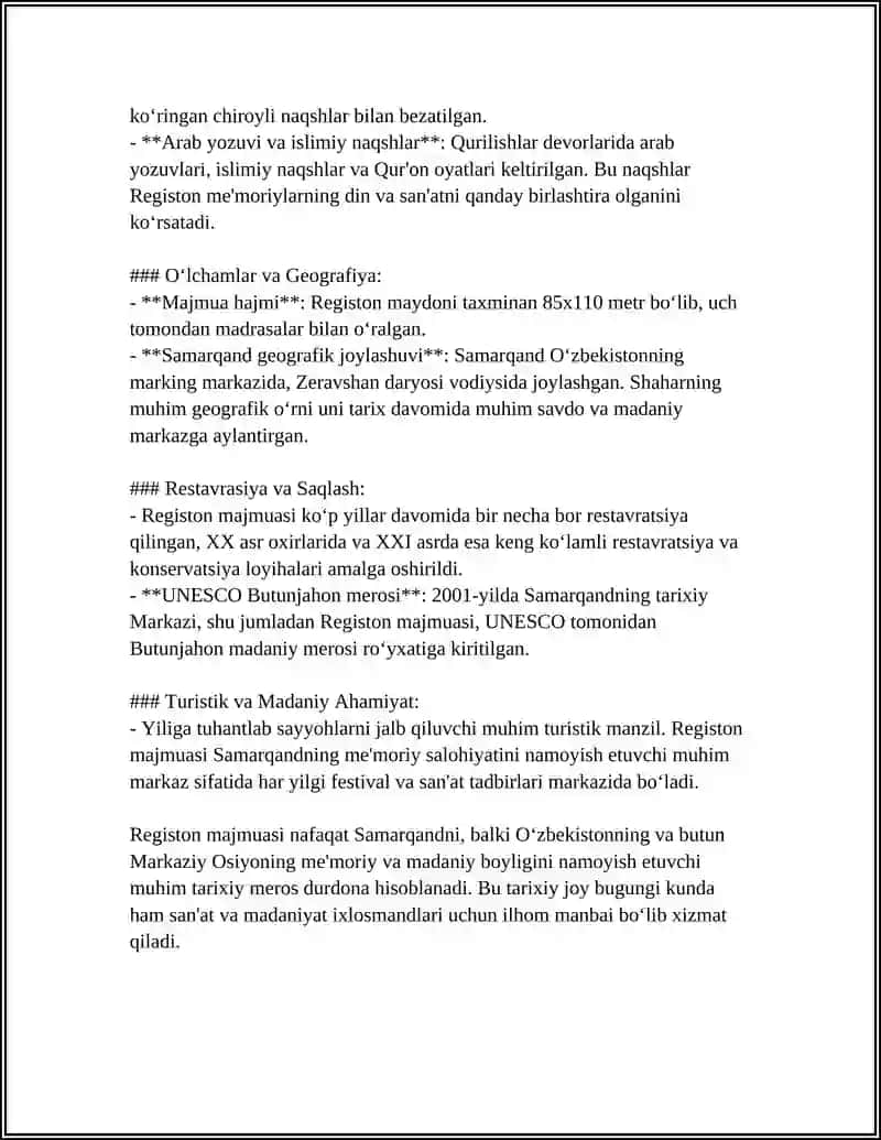 O'ZBEKISTON YODGORLIKLARI VA QADIMIY OBIDALARI 4