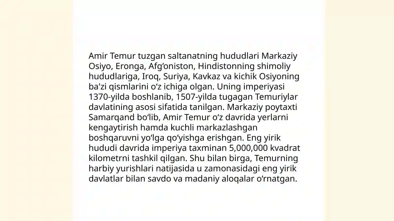 Amir Temur tuzgan saltanat va uning parchalanishi 4
