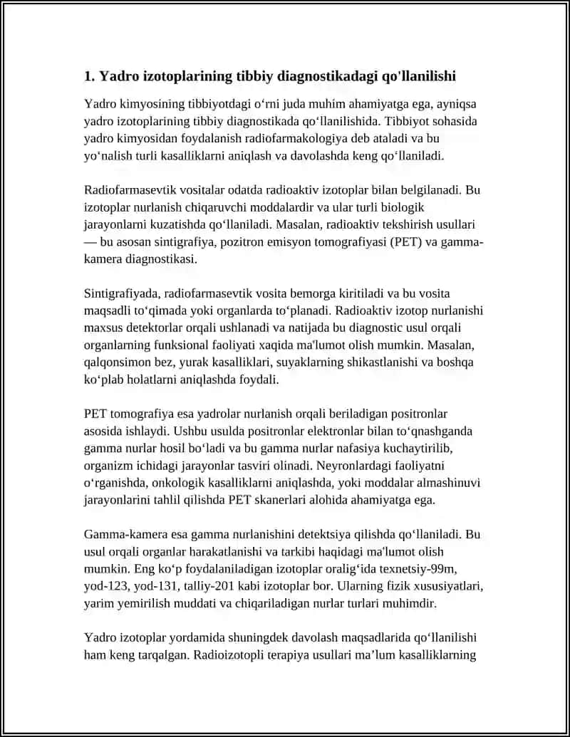 Yadro kimyosining tibbiyotdagi o‘rni 4