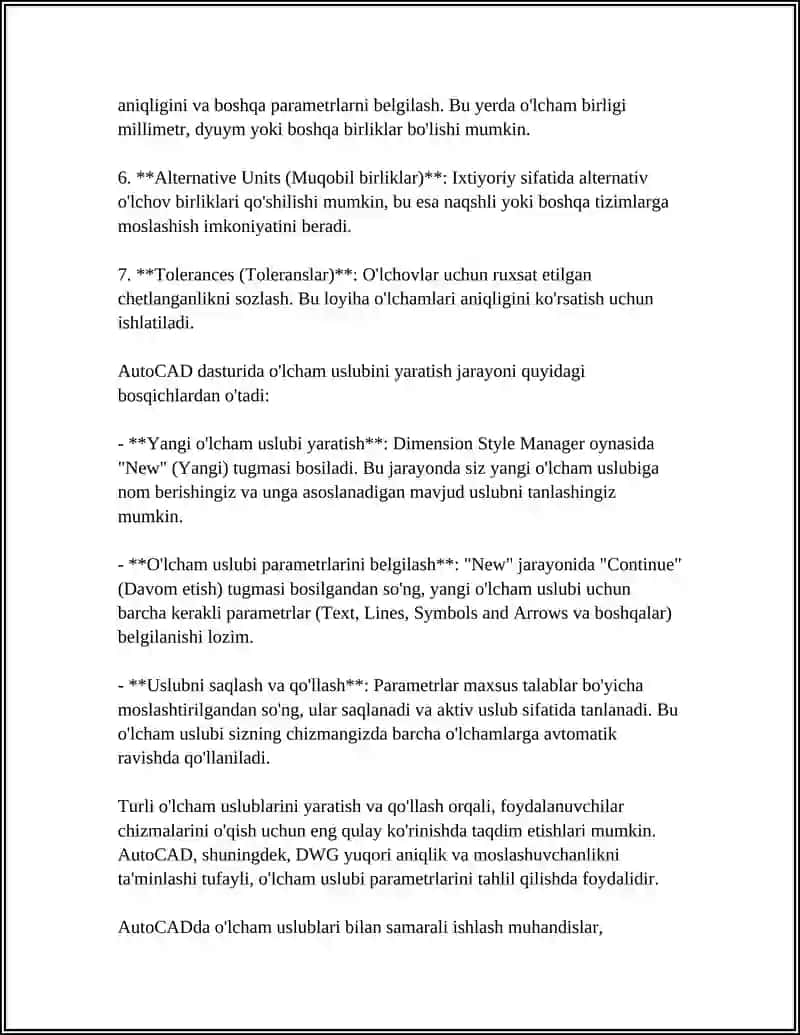 AUTOCAD DASTURIDA O‘LCHAM QO‘YISH IMKONIYATLARI 4