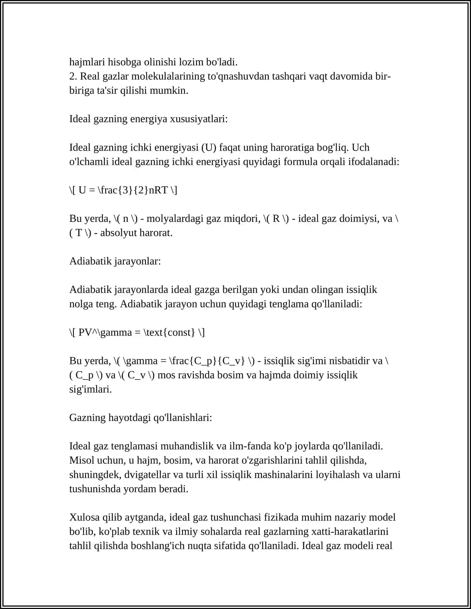 IDEAL GAZ. GAZ BOSIMI. TEMPERATURA. IDEAL GAZNING HOLAT TENLAMASI 4
