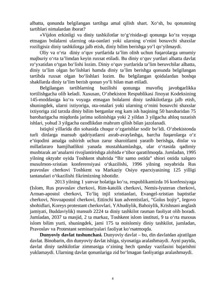 O‘ZBEKISTONDA VIJDON ERKINLIGI. DINIY EKSTREMIZM VA TERRORIZMGA QARSHI KURASH 4