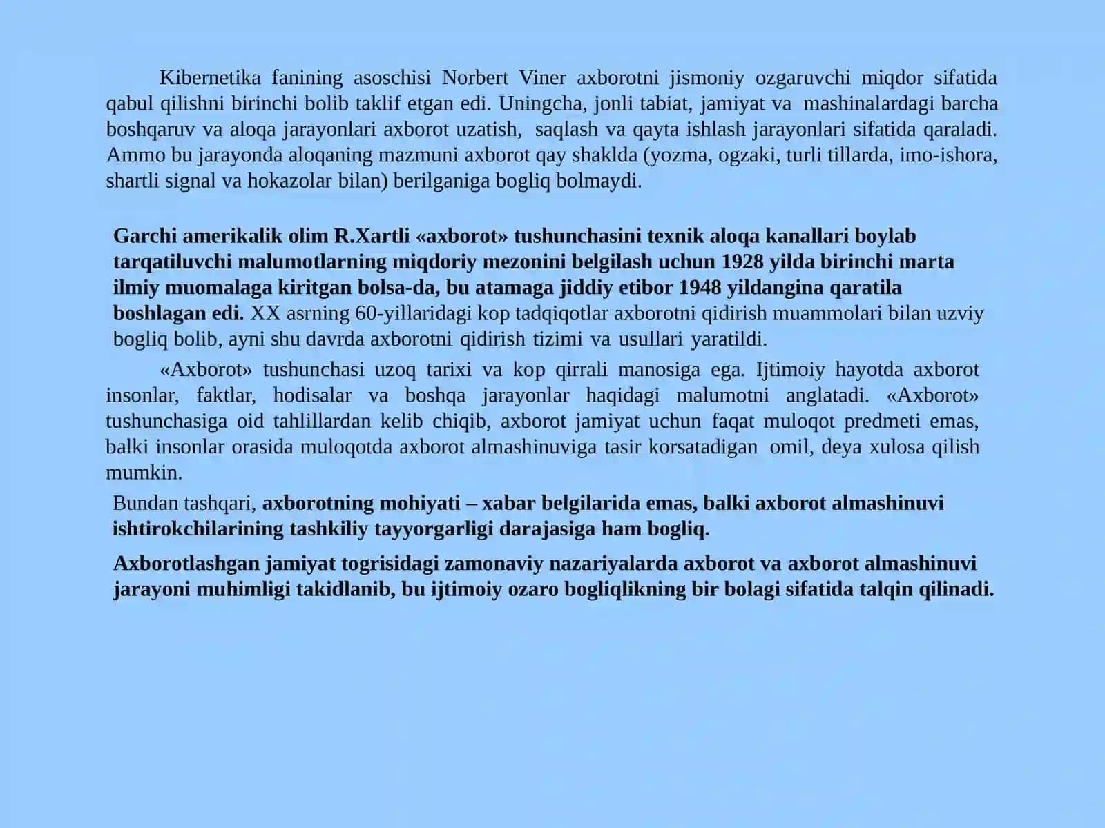 Axborotning jamiyatdagi o‘rni va ahamiyati 4