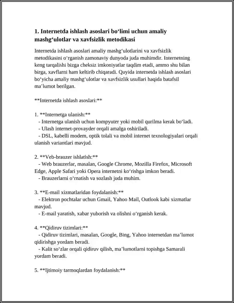 Internetda ishlash asoslari bo‘limini o‘qitish metdodikasi 4