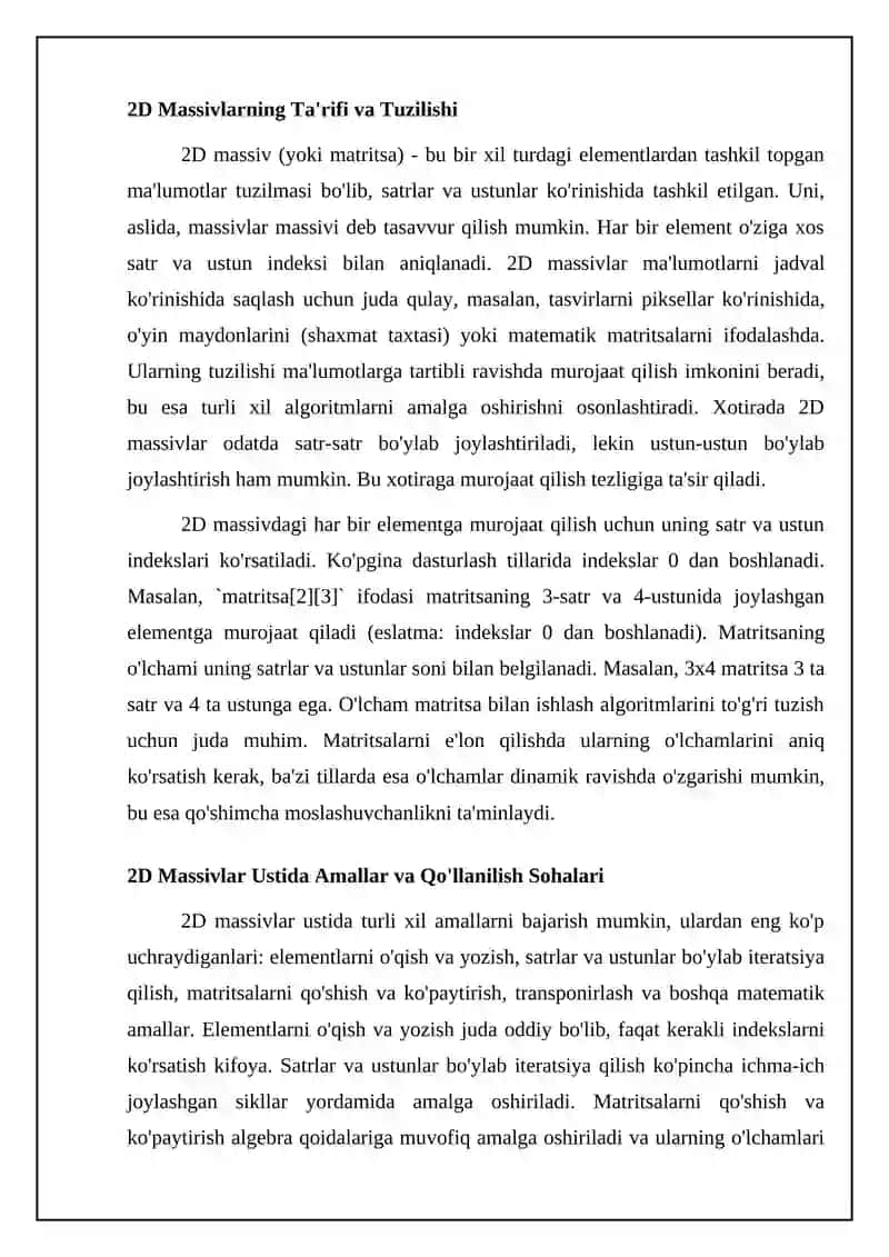 2 o‘lchamli massiv tushunchasi (matritsa) 4