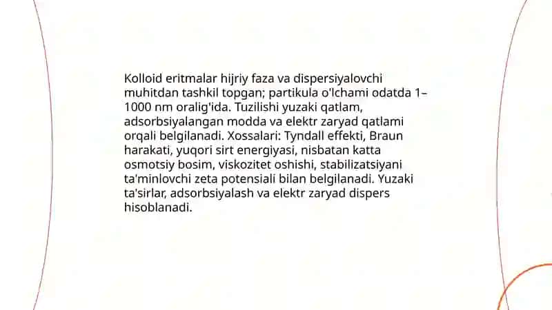 Dispers sistemalar. Kolloid eritmalar koagulyatsiyasi 4