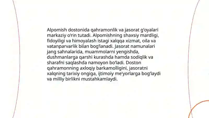 Alpomish dostonining gʻoyaviy badiy xususyatlari 4