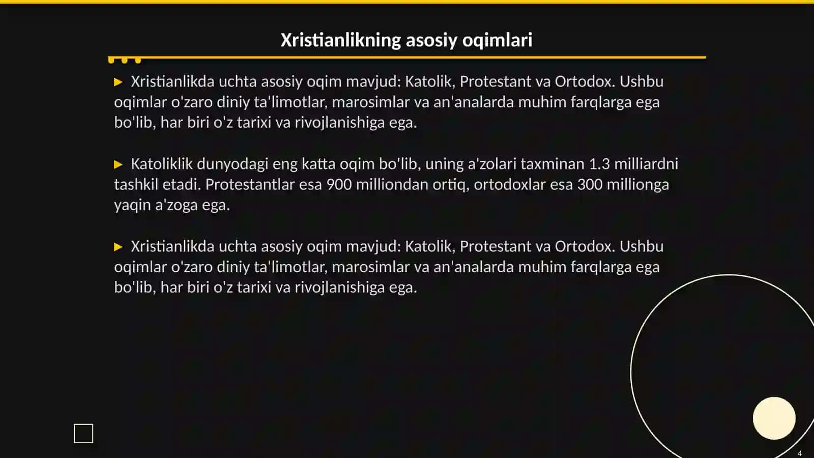 Xristianlik dini oqimlari. Dinshunoslik 4