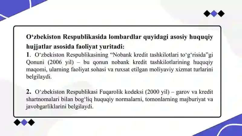 Lombardlarni garov shartnomasini rasmiylashtirish tartibi 4