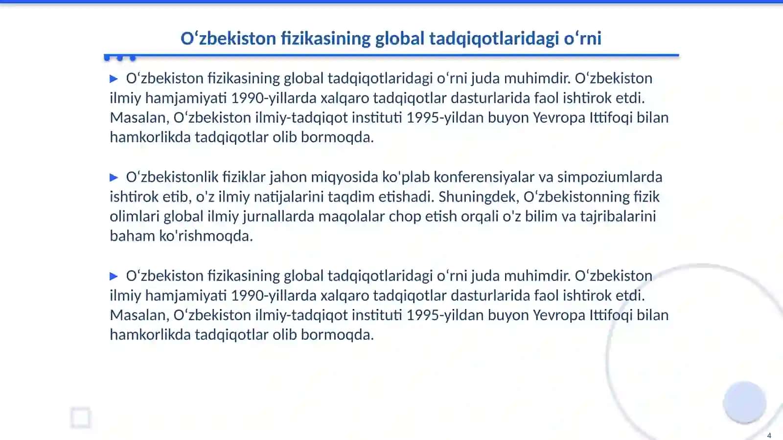 O‘zbekistonning fizik olimlari dunyo nigohida 4