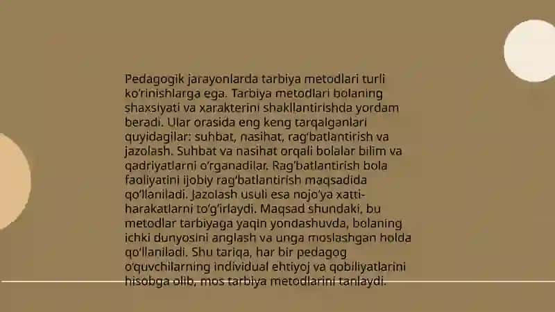 Tarbiya metodlarini tanlab olish shartlari Pedagogika 4
