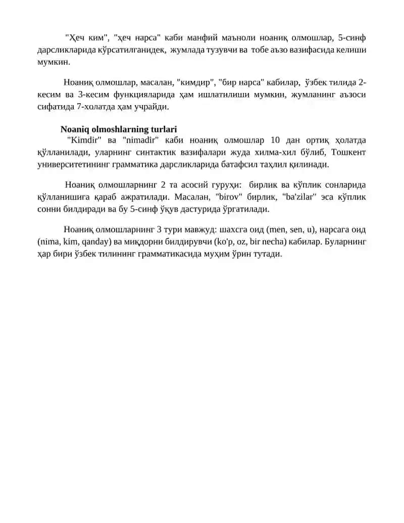 Bo'lishsizlik olmoshining grammatik xususiyatlari 4