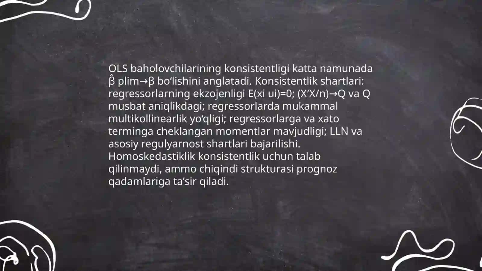Regressiya tenglamaning parametrlarni baholarining xususiyatlari 4